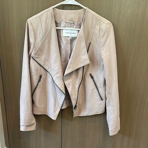 Cynthia Rowley Cream Leather Moto Jacket Asymmetrical Design